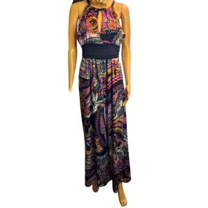 Corey P Maxi Dress w/bright, brilliant Multi colors Paisley Print summer dress.